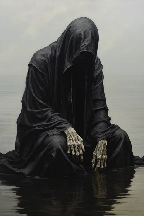 Grim Reaper Oil Painting, Ring Wraith Art, Reaper Painting, Dementor Tattoo, Grim Reaper Aesthetic, Wraith Art, Grim Reaper Statue, Grim Reaper With Scythe, Ring Wraith