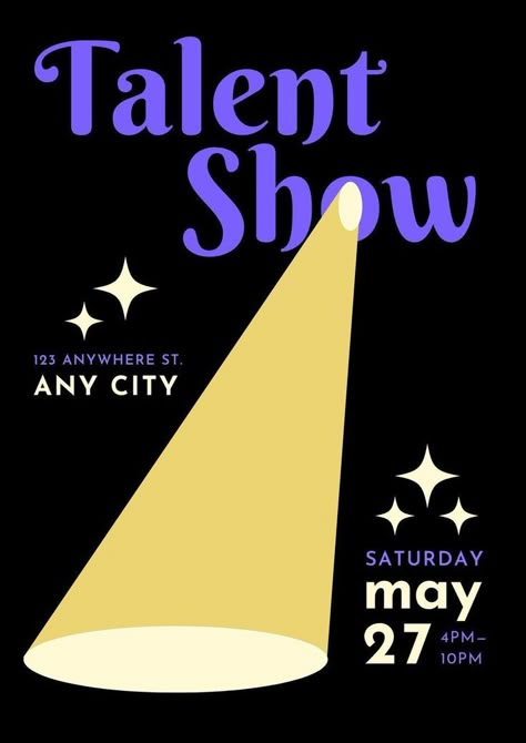 Black Illustration Event Talent Show Flyer #canva #canvastemplate #canvatemplate Talent Show Invitations, Talent Show Template, Events Poster Ideas, Flyer Inspo Poster Designs, Poster For Event Ideas, Talent Show Graphic Design, Poster For An Event, Met Gala Poster Design, School Event Poster Design