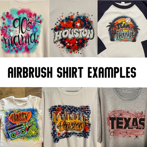 Custom Airbrush T-shirt Designs, 90's Style Fun Vibrant Shirts, A Throwback to the Old School Retro Vibes for a Vintage Tee 80s Airbrush Art, Airbrush Design, Airbrush Shirts, Airbrush T Shirts, Airbrush Designs, Custom Airbrushing, Graffiti Designs, Custom Shirt, Color Shirt