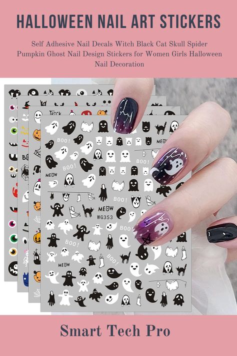 Halloween Nail Design Stickers: Witch, Black Cat, Skull, Spider, Pumpkin, Ghost - Women and Girls Nail Decoration Halloween Accessories Diy, Horror Scream, Witch Nails, Nails Accessories, Fall Nail Art Designs, Nail Art Stickers Decals, Nail Art Sticker, Spider Webs, Diy Nail Art