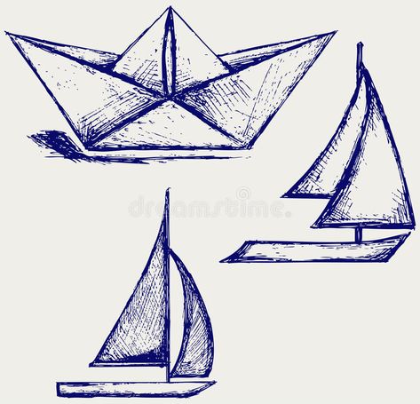 Boats Tattoo, Make A Paper Boat, Step By Step Sketches, Boat Tattoo, Boat Cartoon, Origami Tattoo, Paper Boats, Origami Boat, Boat Drawing