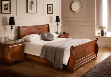 Wooden Sleigh Bed, Wooden King Size Bed, Dark Wood Bed, Sleigh Bed Frame, Wooden Sleigh, Mirrored Bedroom Furniture, Sleigh Bed, Classic Bed, King Size Bed Frame