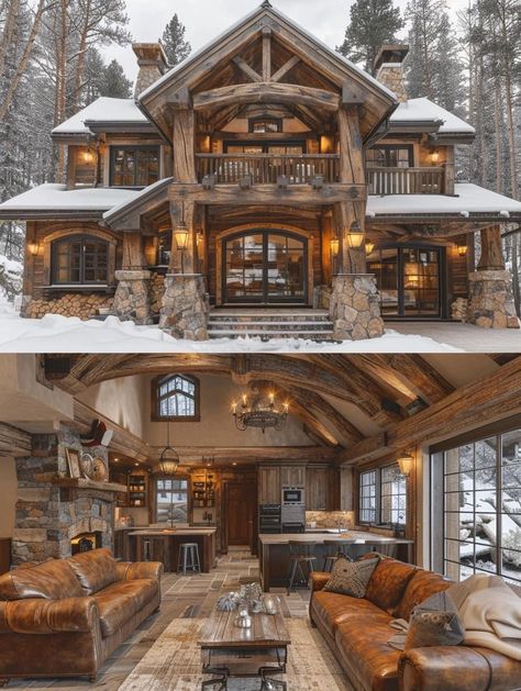 Luxury Cabins Mountain Dream Homes, Wooden House Aesthetic, Cabin Mansion Interior, Sims Newcrest, Timber Frame Home Interiors, Mountain Homes Interiors, Wooden House Interior, Locati Architects, Modern Log House