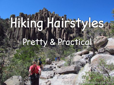 12 Hiking Hairstyles for medium length or long hair that are both pretty and practical, from braids and buns to bobby pins and barrettes. Braids For Hiking, Cute Hairstyles For Hiking, Outdoor Hairstyles Hiking, Hair Styles For Hiking, Easy Hiking Hairstyles, Hairstyles For Hiking Outdoors, Mountain Hairstyles, Hiking Hairstyles Medium Hair, Hair For Hiking