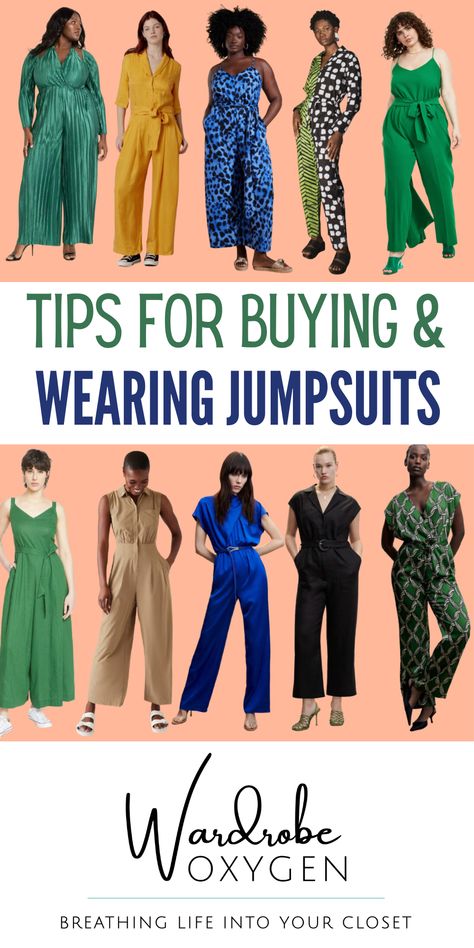 Tips for Buying & Wearing Jumpsuits. Unless it’s a non-stretchy fitted style, you can usually go up a size without it affecting the line of the piece. This will reduce cling on the bum and give a bit more fabric in the bodice to be able to get on and off with ease. A dry cleaner can adjust the hem and strap length for little money. Shoes For Wide Leg Jumpsuit, Work Jumpsuits For Women, Shoes To Wear With Jumpsuit Dressy, How To Style A Jumpsuit Casual, Shoes With Jumpsuit Outfit, What To Wear Over A Jumpsuit, Stylish Jumpsuit Fashion, Plus Size Jumpsuit Outfit, How To Style A Jumpsuit