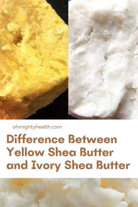 There is a difference between yellow shea butter and ivory shea butter. I love both, but you can't really find a good answer online for this. In a nutshell, yellow shea butter has been tinted with the root of the Borututu tree roots which is used to add properties to the Shea butter and it turns it yellow. So you get the benefits of Shea butter plus the benefits of this root. I find yellow Shea butter to be a little on the oily side, which I don't particularly mind. Shae Butter Benefits, Raw Shea Butter Benefits, African Shea Butter Benefits, Shea Butter For Hair, Best Oil For Skin, Benefits Of Shea Butter, Shae Butter, Shea Butter Recipes, Shea Butter Benefits