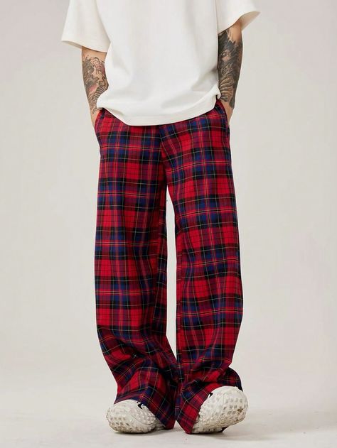 Men`S Front Tie Check Pattern Pockets Casual Pants Red Casual   Knitted Fabric Plaid,Tartan Straight Leg Non-Stretch  Men Clothing, size features are:Bust: ,Length: ,Sleeve Length: Plaid Pj Pants, Black Pajama Pants, Christmas Pants, Tartan Pants, Pyjama Pants, Mens Pajama Pants, Pajama Pant, Pj Pants, Mens Plaid