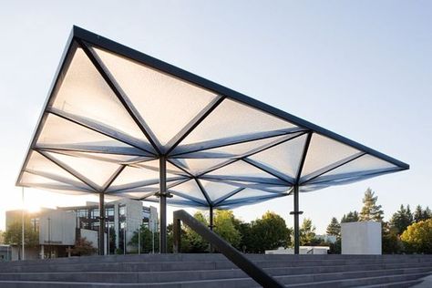 Community center, Unterföhring – pneumatic ETFE roof: Etfe Roof, Canopy Architecture, Canopy Bedroom, Backyard Canopy, Landscape Structure, Garden Canopy, Diy Canopy, Roof Architecture, Patio Canopy