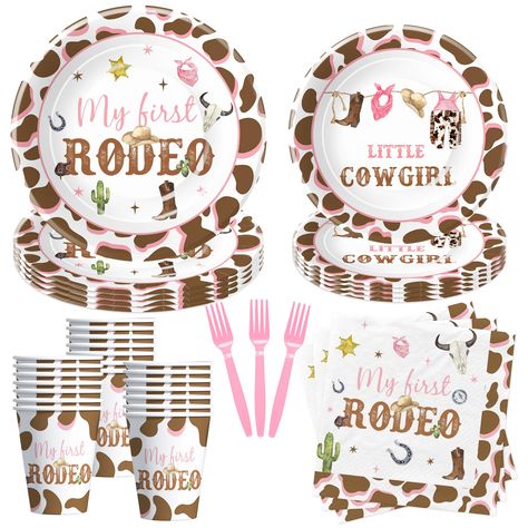 PRICES MAY VARY. 【Girl's First Rodeo Theme】Pink first rodeo birthday party decorations girl dinnerware sets are designed with cute and vibrant rodeo-themed graphics, including cowgirls, rodeo hats, and boots. The playful and colorful illustrations are sure to enchant young guests and add a fun, lively atmosphere to the party 【Complete Set】Our rodeo 1st birthday decorations tableware comes complete with all the essentials for a seamless party experience including 24pcs 9'' first rodeo dinner plat My First Rodeo Birthday Theme, Horse First Birthday Party, First Birthday Rodeo Theme Girl, First Birthday Cowgirl Theme, Baby’s First Rodeo Birthday Theme, First Birthday Rodeo Theme, First Rodeo Girl Birthday, 1st Rodeo Birthday Party Girl, My 1st Rodeo Birthday Party