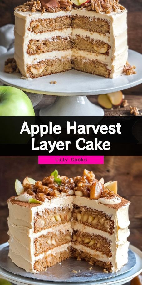 Apple Harvest Layer Cake Recipe | Fall Baking Delight Indulge in the essence of autumn with our Apple Harvest Layer Cake recipe. Inspired by classic apple crisp, this cake features moist apple-infused layers and a delicious crumb topping. Perfect for cozy gatherings, savor the warm spices and nostalgic flavors of the season. #FallBaking #AppleRecipes Harvest Apple Cake, Layered Cakes Ideas, Thanksgiving Layer Cake, Thanksgiving Recipes Dessert Cake, Two Layer Cake Recipes, Layered Apple Cake, Fall Inspired Cakes, Fall Apple Cake, Apple Cake Recipes Moist