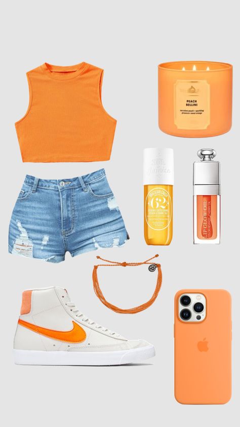 orange outfit! Orange Cute Outfits, Orange Outfit Ideas Casual, Cute Outfits Orange, Orange Inspired Outfits, Illinois Outfits, All Orange Outfit, Orange Summer Outfits, Cute Orange Outfit, Orange Outfit Aesthetic