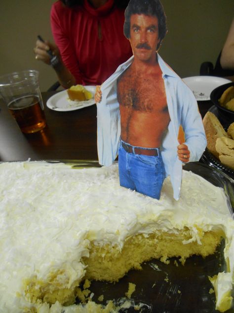 Tom Selleck Cake, Tom Selleck Cake Recipe, Themed Cocktails, Thanksgiving Salad, We Have A Winner, Tom Selleck, Yellow Cake, Crushed Pineapple, Yellow Cake Mixes