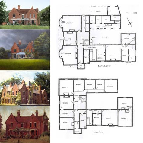 Borley Rectory was a house that gained infamy as "the most haunted house in England" after being described as such by psychic researcher Harry Price. Built in 1862 to house the rector of the parish of Borley and his family, it was badly damaged by fire in 1939 and demolished in 1944. British Manor House Floor Plans, Haunted House Plans, Haunted Mansion Floor Plan, Borley Rectory, House In England, Building References, House Floorplan, Castle Floor Plan, British Houses