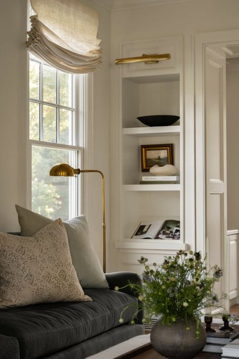 Seven Tips From A Heritage Remodel - Studio McGee Studio Mcgee Blue Living Room, Built Ins Around Bay Window, Small Parlor Room Ideas Interior Design, Cozy Luxe Living Room, Traditional Casual Living Room, British Living Room Interior Design, Classic Timeless Interior Design, Moody Living Room With White Couch, 2 Different Sofas In Living Room