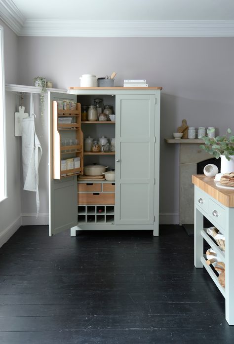 Larder Ideas, Stacked Shelves, Freestanding Pantry, Kitchen Larder Cupboard, Kitchen Larder, Larder Cupboard, Pantry Cupboard, Diy Pantry, Kitchen Storage Solutions