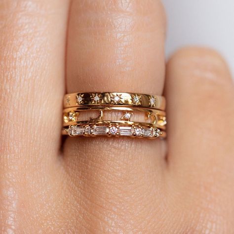 Elizabeth Jewelry, Ring Stacks, Local Eclectic, Gold Diamond Band, Ring Stack, Gold Ring Stack, Vermeil Jewelry, Jewelry Lookbook, Cute Rings