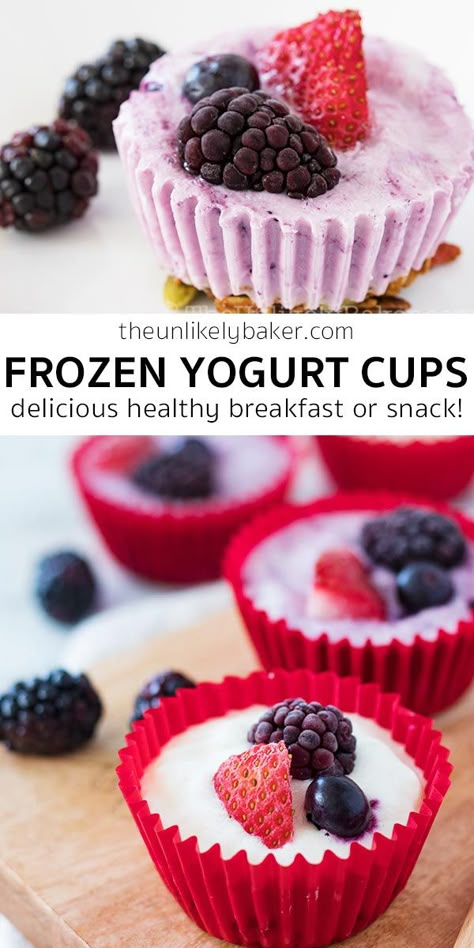 Frozen Yogurt Cups Granola Cups, Frozen Yogurt Bites, Yogurt Granola, Frozen Yogurt Recipes, Cheesecake Oreo, Cheesecake Mini, Yogurt Bites, Easy Gluten Free Desserts, Yogurt And Granola