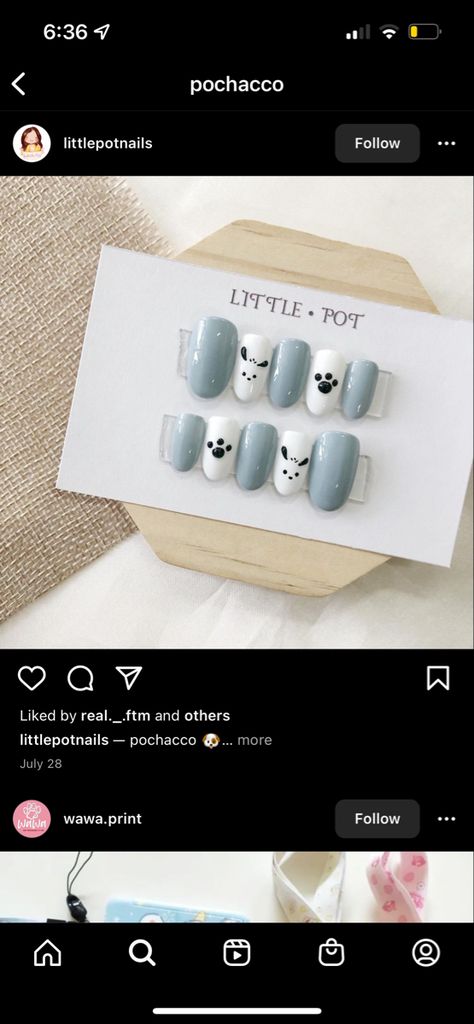 Pochacco Nails Acrylic, Pochacco Nail Art, Xhs Nails, Just Nails, Simple Kawaii Nails, Pompompurin Nails, Pochacco Nails, Douyin Nails, Feet Nail Design