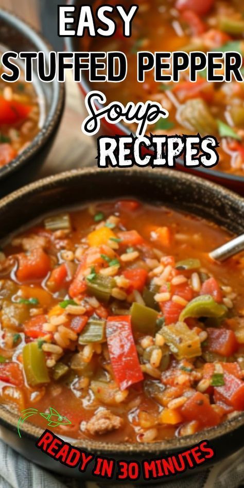 Easy Stuffed Pepper Soup—a hearty dish inspired by the classic stuffed peppers recipe. Imagine the aroma of savory ground beef, tender bell peppers, and aromatic spices simmering together in a rich tomato broth, creating a satisfying meal that's perfect for chilly nights. Whether enjoyed as Stuffed Bell Peppers Soup, Green Pepper Soup Recipe, Stuffed Peppers Soup, Easy Stuffed Pepper Soup, Stuffed Bell Pepper Soup, Classic Stuffed Peppers Recipe, Green Pepper Soup, Classic Stuffed Peppers, Bell Pepper Soup