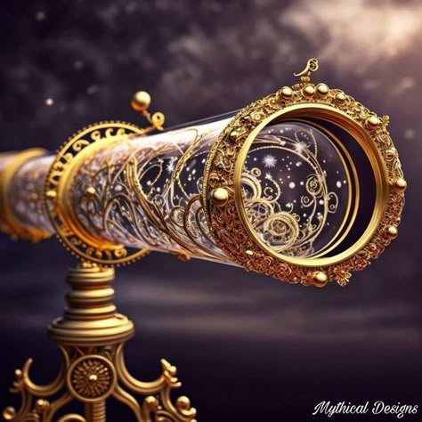 Telescope Concept Art, Fantasy Telescope, Telescope Aesthetic, Fantasy Astronomy, Telescope Design, Star Witch, Astronomy Aesthetic, Steampunk Magic, Magical Item