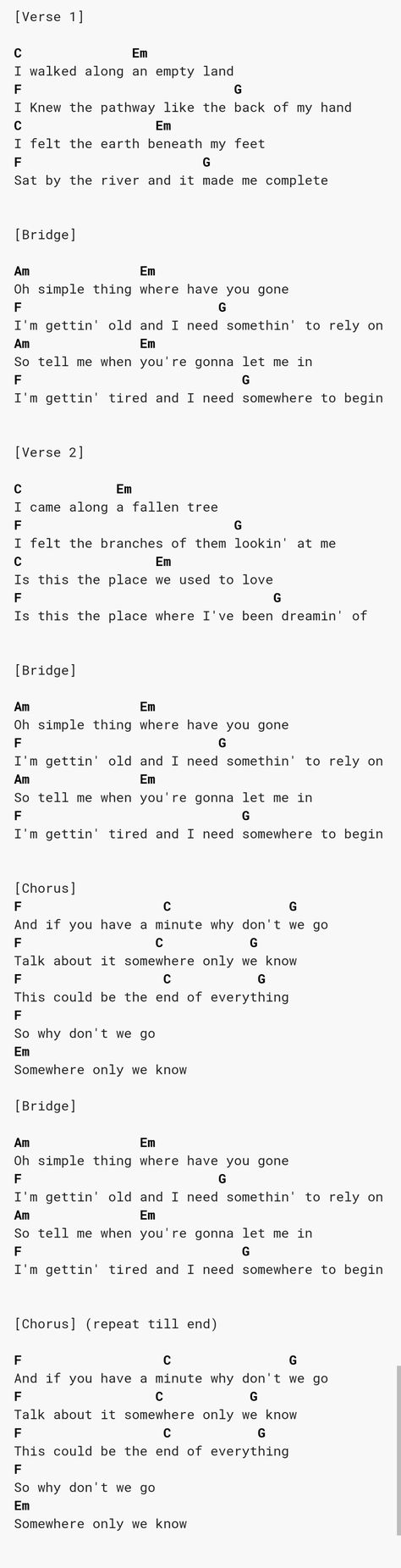 Somewhere Only We Know - Keane Somewhere Only We Know Guitar Tab, Songs With Chords Guitar, Somewhere Only We Know Piano Chords, Somewhere Only We Know Guitar Chords, Somewhere Only We Know Chords, Somewhere Only We Know Ukulele, Somewhere Only We Know Ukulele Chords, Somewhere Only We Know Guitar, Simple Guitar Songs