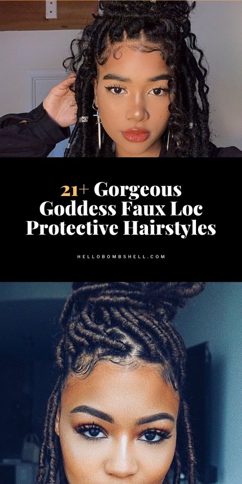 Goddess Loc Styles, Faux Locs Meagan Good, Bohemian Goddess Faux Locs Hairstyles, Megan Good Hairstyles Faux Locs, Faux Locs With Braids, Faux Locs Hairstyles Updo High Bun, Box Braid Locs, Faux Locs Knotless, Salt And Pepper Faux Locs