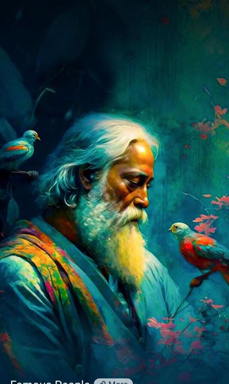 Ravindra Nath Tagore, Wall Painting Flowers, Person Sketch, Art Competition Ideas, Self Portrait Art, Andrew Loomis, Digital Portrait Illustration, Bengali Art, Famous Person