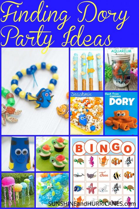 This post is full of Finding Dory Party Ideas! Food, crafts, games, party favors, and decorations are all in one easy place to help you plan! Whether it's a birthday party, with an ocean, mermaid, pirate, or shark theme, you'll be ready to party with all these suggestions! Nemo, sea creatures, and more await you in this exciting round up! Party Ideas For Birthday, Dory Party Ideas, Finding Dory Party Ideas, Kids Luau, Party Ideas Food, Pool Party Snacks, Nemo And Dory, Party Mix Snacks, Finding Dory Party