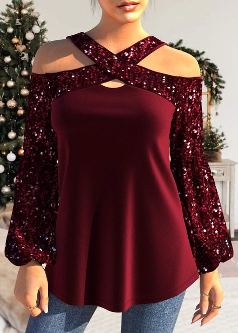 Stylish Tops For Women, Husband Gifts, Collar T Shirt, Fancy Tops, Trendy Tops For Women, Trendy Fashion Tops, Red Sequin, Collar Tshirt, Swimsuit Dress