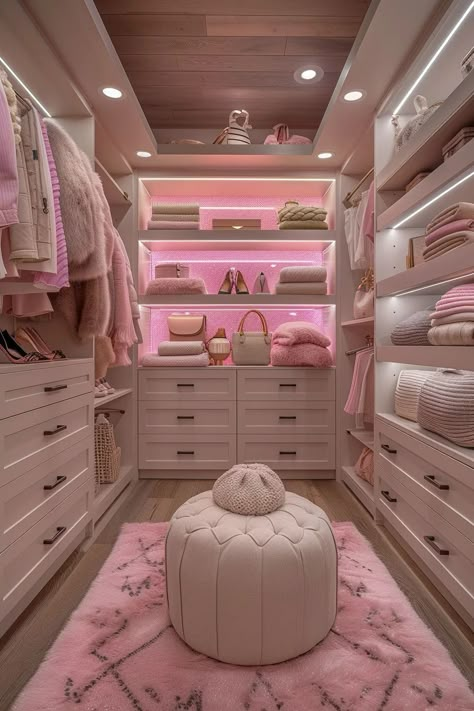 Pink Walk In Wardrobe, Walk In Closet Decorating Ideas, Vintage Closet Organization Ideas, Girls Walk In Closet, Walk In Closet Decor, Diy Walk In Closet On A Budget, Pink Walk In Closet, Diy Walk In Closet, Pink Closet