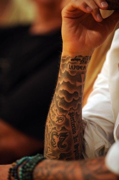 Men’s Tattoo Fonts, Time Waits For No Man Tattoo, Filler Tattoo Ideas Gap Men Arm, Cloud Filler Tattoo, David Beckham Tattoo, Elbow Tattoo Men, Hard Tattoos Men, David Beckham Tattoos, Cloud Tattoo Sleeve