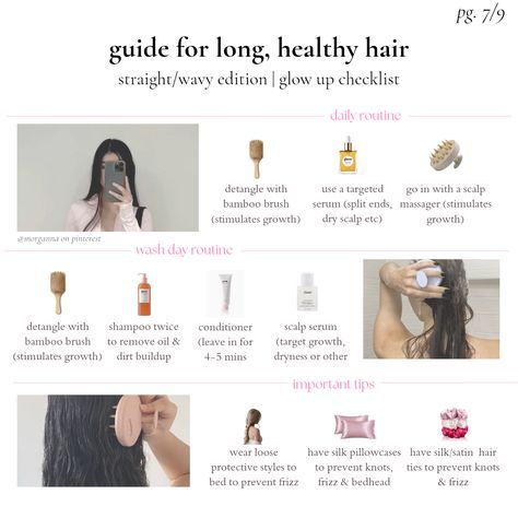 Hair Routines For Straight Hair, Haircare Tips Health, How To Take Care Of Long Hair, How To Have Nice Hair, Long Healthy Hair Tips, Weekly Hair Care Routine, Long Hair Products, Routine Hair Care, Glow Up Checklist