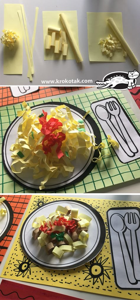 krokotak | CREATIVE PASTA CRAFT Pasta Crafts For Preschoolers, Noodle Art For Kids, Pasta Activities For Kids, Pasta Crafts For Kids, Spaghetti Craft, Preschool Food Crafts, Cardboard Deer, How To Make Macaroni, Preschool Food