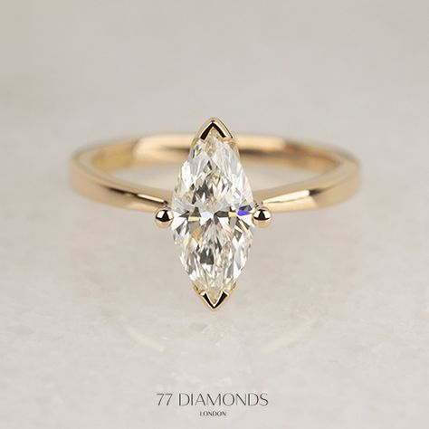 The Delicacy engagement ring in flattering rose gold set with a Marquise cut diamond. #proposal #love Funky Gold Engagement Ring, Wedding Rings Marquise, Beautiful Wedding Bands, The Bling Ring, Antique Engagement Ring, Trending Engagement Rings, Ring Trends, Engagement Rings Marquise, Wedding Forward