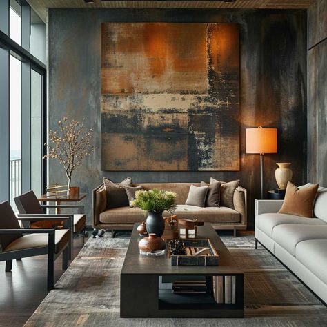 20+ Modern Brown Living Room Ideas Perfect for Urban Living • 333+ Images • [ArtFacade] Urban Loft Apartment Modern, Rustic Abstract Painting, Rustic City Apartment, Rustic Urban Living Room, Modern Brown Living Room, Wall Art Lbrown Iving Room, Brown Living Room Ideas, Industurial Loft Town Apartment, Urban Interior Design