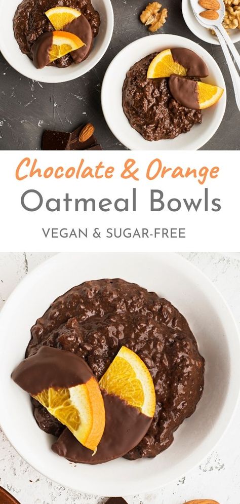 This easy vegan chocolate orange oatmeal breakfast bowl recipe is a healthy, and delicious breakfast idea for chocoholics that is perfect for your meal prep. It tastes like a comforting bowl of warm chocolate with a burst of orange flavour. #veganrecipes #porridge #breakfast Oatmeal Breakfast Bowl, Orange Oatmeal, Porridge Breakfast, Breakfast Bowls Recipe, Breakfast Oatmeal Recipes, Vegan Oatmeal, Healthy Vegan Breakfast, Vegan Dark Chocolate, Oatmeal Bowls