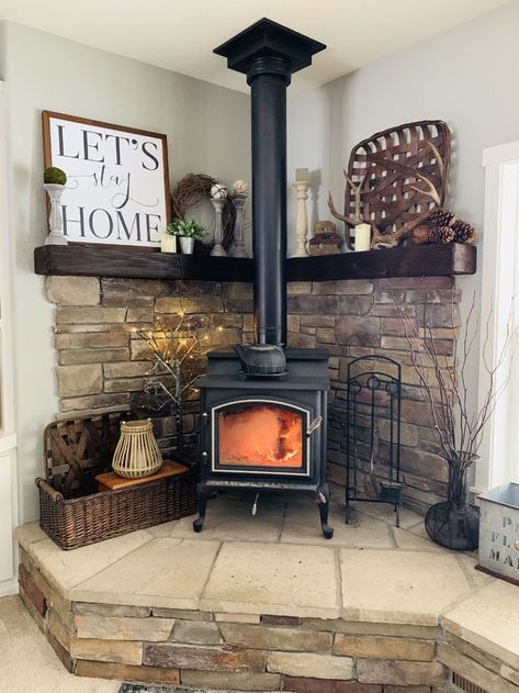 Why consider a wood burning stove for your home? A wood burning stove is not only an excellent source of heat but also adds a touch of coziness and am... Wood Stove Decor, Wood Burning Stove Corner, Corner Wood Stove, Wood Stove Surround, Woodburning Stove Fireplace, Stove Decor, Wood Stove Hearth, Wood Burning Stoves Living Room, Wood Stove Fireplace