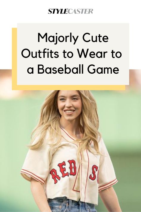 Keep your outfit simple with classic pieces like a denim jacket and white sneakers. Plus, if you wear something neutral, you can easily switch your loyalty mid-game to cheer for the winning team. #Baseball #BaseballGameOutfit Women’s Outfits To Wear To Baseball Game, Outfit For Baseball Game Women, Boston Red Sox Outfit Woman, What To Wear To A Baseball Game Women, Baseball Game Attire, Mlb Game Outfit Woman, What To Wear To A Baseball Game, Cubs Game Outfit Women, Baseball Game Outfit Women Summer