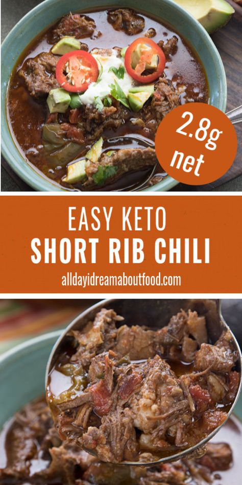 Low Dairy Keto, Keto Winter Meals, Keto Beef Short Rib Recipes, Non Dairy Keto Recipes, Dairy Free Keto Meals, Non Dairy Keto, Short Rib Chili Recipe, Keto Short Ribs Recipe, Keto Comfort Food Recipes