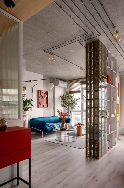 Ground Floor Apartment, Industrial Style Interior, Brick Interior, Colorful Apartment, Palace Interior, Glass Brick, Design Del Prodotto, Spacious Living, Apartment Inspiration