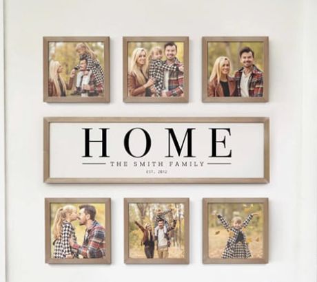 Family Picture Collage Wall Living Rooms, Home Decor With Photos, Simple Family Photo Wall, New House Family Photoshoot, Family Photo Arrangements On Wall, Diy Wall Collage Ideas, Mixtiles Photo Wall, Family Picture Wall Ideas, Family Photo Wall Collage