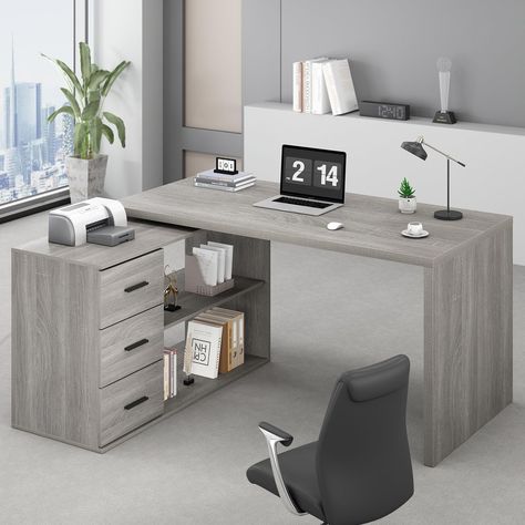 Hsh L Shape Desk With Drawers, L-Shaped Desk With Storage Cabinet Shelves, Home Office Corner Shelves Home Office, L Shaped Desk With Storage, Home Office Corner, Office Corner, Cabinet Shelves, L Shape Desk, Shaped Desk, Desk With Storage, Storage Cabinet Shelves