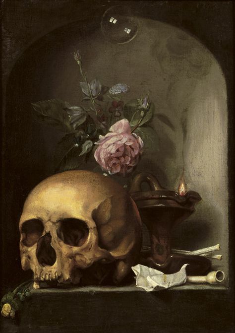 Memento Mori Art, Vanitas Paintings, Vanitas Vanitatum, Skull Painting, A Level Art, A Skull, Still Life Art, Arte Horror, Memento Mori