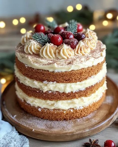 Spiced Cake With Eggnog Buttercream, Spice Cake With Eggnog Buttercream, Christmas Spice Cake Eggnog Buttercream, Spice Cake Eggnog Buttercream, Eggnog Spice Cake, Christmas Spice Cake Recipes, Spiced Eggnog Cake, Spice Cake Decoration, Gingerbread Cake With Eggnog Frosting