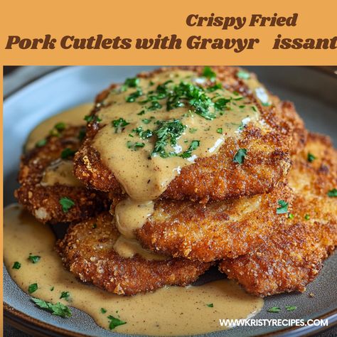 Serve up a classic Southern favorite with these Crispy Buttermilk Fried Pork Cutlets and homemade pan gravy. The perfect balance of flavors in every bite! #ButtermilkPorkCutlets #SouthernRecipes #CrispyPork #PanGravyRecipe #PorkLoinChops #DinnerTime #ComfortFoodLover #GravyLovers #EasySouthernMeals #HomemadeRecipes Fried Pork Skins, Crispy Pork Cutlets, Fried Pork Cutlet Recipes, Pork Chitterlings Recipe, Buttermilk Pork Chops, Butterfly Pork Chop Recipes, Pork Cutlets Recipe, Fried Pork Cutlets, Veal Cutlet Recipes