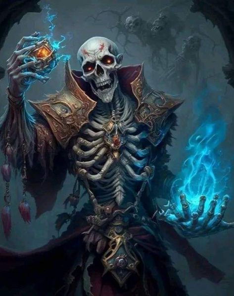 Blue Fire Magic, Skeleton Mage, Ice Mage, Skeleton Warrior, Fire Magic, Grim Reaper Art, Emo Art, Scary Art, Skull Tshirt