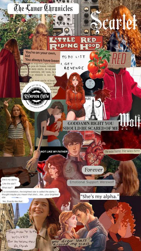 Day 2: Scarlett ❤️🍅🔫🐺 I absolutely loved Wolf and Scarlett’s relationship throughout the series it was adorable 🥰 Scarlett And Wolf, Marissa Meyer, Red Riding Hood, Revenge, Art Quotes, Fan Art