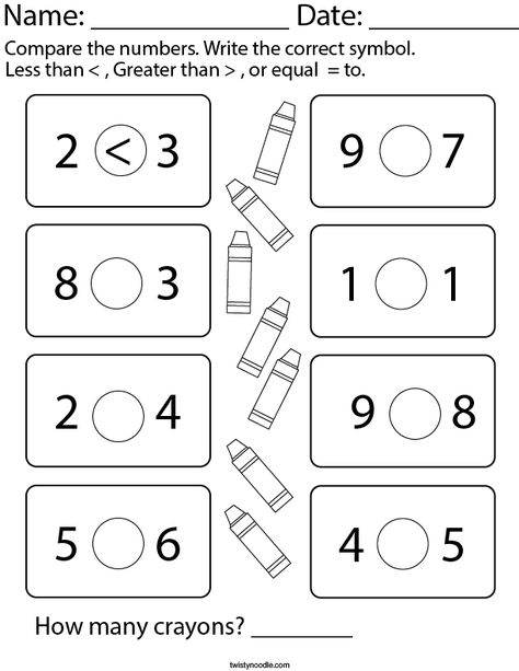 Greater Than Less Than Activities Kindergarten, Less Than Greater Than, Kindergarten Math Worksheets Addition, Kindergarten Math Worksheets Free, Twisty Noodle, Math Sheets, Mathematics Worksheets, 1st Grade Math Worksheets, English Worksheets For Kids