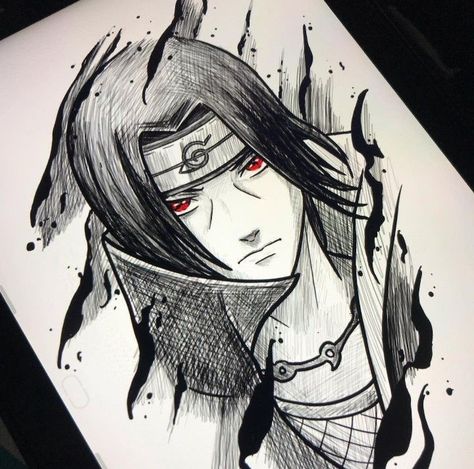 Naruto Drawings Itachi, Anime Sketch Itachi, Itachi Sketch Art, Drawing Of Itachi Uchiha, Itachi Uchiha Pencil Drawings, Itachi Uchiha Drawings, Anime Drawing Itachi, Black Pen Anime Drawing, Itachi Uchiha Sketch Pencil