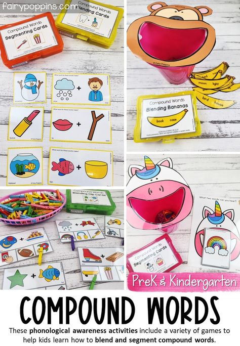 Compound Words Phonological Awareness Activities Preschool Compound Words, Free Compound Words Activities, Compound Word Games, Fairy Poppins, Compound Words Activities, Syllables Activities, Words Activities, Phonological Awareness Activities, Preschool Fine Motor Activities